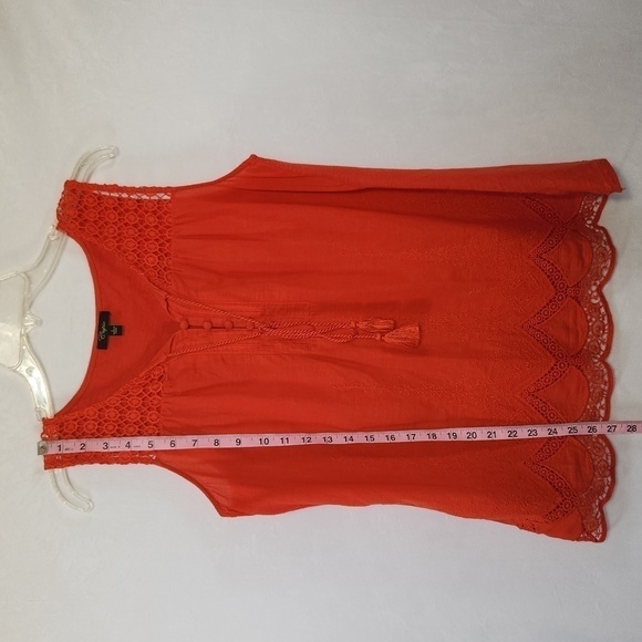 Cupio Orange Crochet Embroidered Sleeveless Tassel Tie 3/4 Button Front Top L - Picture 13 of 14